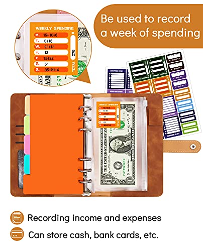 Carpeta de presupuesto con sobres de cremallera, Carpeta de presupuesto A6 con sobres de efectivo para el presupuesto, Organizador de carpeta de dinero, Carpeta de presupuesto con divisores (marrón)