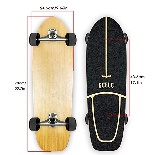 Carver Surfskate Skateboard Carving Pumpping Completo arce tablero 78×24cm, (puente de estructura de resorte más flexible) Rodamientos de Bolas ABEC-11, para principiantes y profesionales,VOMID