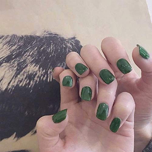 Cimenexe Press on Nails - Uñas postizas de color verde militar (24 unidades)