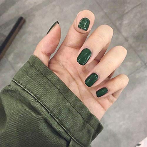 Cimenexe Press on Nails - Uñas postizas de color verde militar (24 unidades)