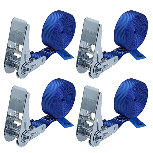 Cinchas de amarre correa para trinquete 4 m o 6 m paquete de 4 tensor de carraca cinchas azul, 25 mm de ancho - resistente a 800 kg DIN EN 12195-2, 4 piezas 2.5 cm x 4 m