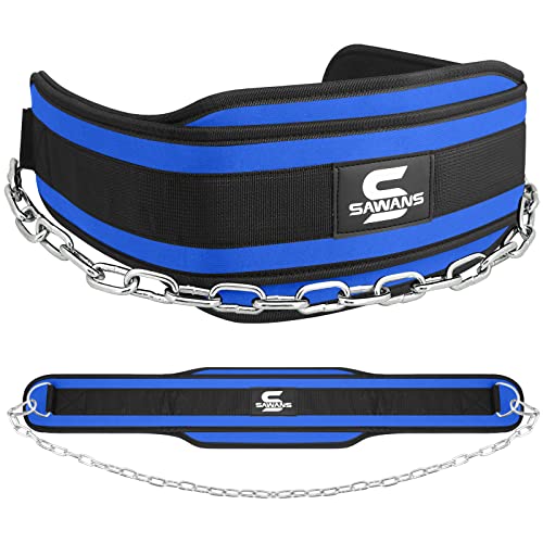 Cinturón de inmersión con cadena de acero resistente de 36 pulgadas, para levantamiento de pesas, para dominadas, ejercicio, gimnasio, neopreno, soporte de espalda para hombres y mujeres (azul)