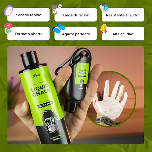 CLASK Kit Magnesio líquido para un agarre de gorila 🦍 | Reduce la sudoración de las manos y mejora el agarre de tus manos. Ideal para escalada, crossfit, padel, pole dance, halterofilia y calistenia