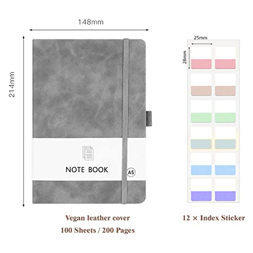 COLAND Cuaderno A5, 200 páginas, tapa dura, con cinta de cierre elástica y pegatinas para etiquetas, papel de 80 g/m², 15 cm x 21 cm, para oficina y escuela
