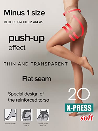 Conte elegant Mallas moldeadoras de mujer con efecto push-up - Mallas moldeadoras de mujer lisas X-PRESS 20 color Talla natural 3