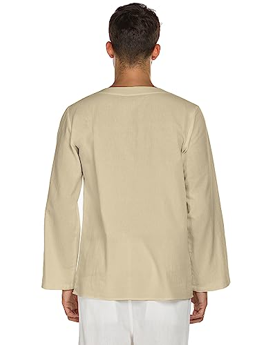 COOFANDY - Camiseta de algodón y lino para hombre, cuello en V, para yoga - - Medium
