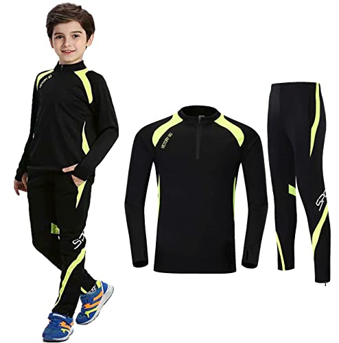 Coralup Kit de fútbol para niños y niñas, conjunto de ropa deportiva XS/8-9 años, Verde Negro