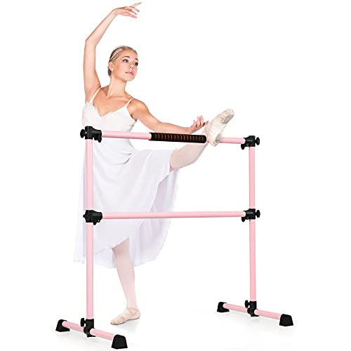 COSTWAY Barra de Ballet Independiente Móvil Altura Regulable Barra de Estiramiento Desmontable Barra de Ballet de Hierro Carga hasta 50 kg (Rosa)