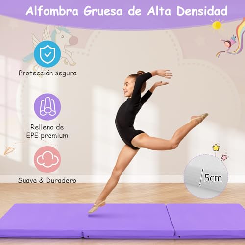 COSTWAY Colchoneta de Gimnasia Plegable 180x60x5cm Estera Suave de Yoga Entrenamiento Fitness (Morado)