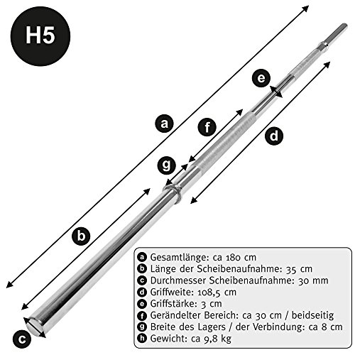 C.P. Sports, barra de pesas larga de 30 mm160-200 cm Barra de pesas larga con cierre, cromado y moleteada., 180cm - GLATT mit Verschluss