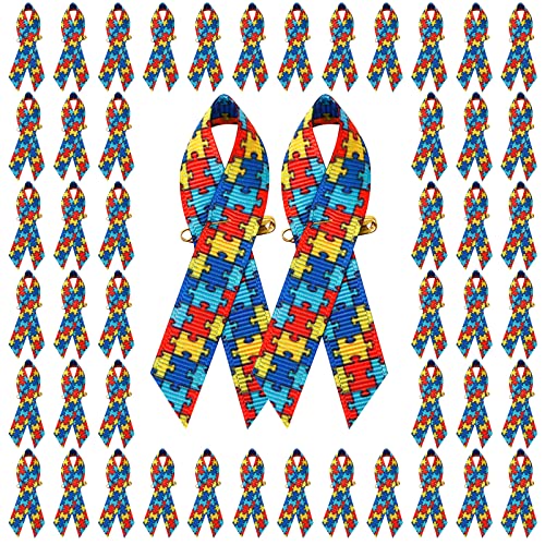 CRAFFANCY Pin de cinta para autismo, 100 pines de satén para concienciación sobre el autismo, broche de cinta colorido con pasadores de seguridad para mujeres y hombres