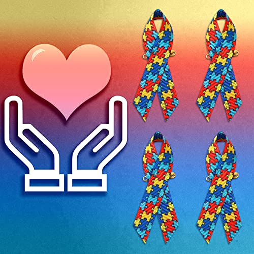CRAFFANCY Pin de cinta para autismo, 100 pines de satén para concienciación sobre el autismo, broche de cinta colorido con pasadores de seguridad para mujeres y hombres