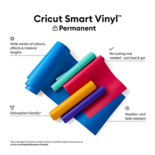 Cricut Vinilo inteligente Smart Vinyl Permanent | 1 sheet | 33cm x Red, Cloruro de polivinilo, 0.9m (3ft), 9, Talla única