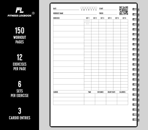 Cuaderno de registro de fitness, seguimiento de 150 entrenamientos, papel grueso, cubierta duradera, A5, diario de entrenamiento sin fecha, libro de registro de planificación, seguimiento de la