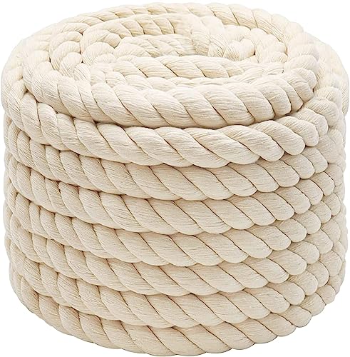 Cuerda de algodón de 30 mm y 5 m, color blanco, cuerda de macramé, hilo de algodón, cordón de algodón, cuerda de algodón, decoración, jardín, balcón, casa, cuerda de algodón, 30 mm, 5 m