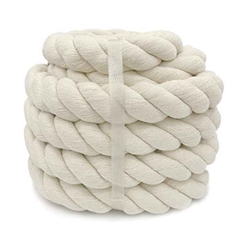 Cuerda gruesa de 30 mm, cuerda de macramé, cuerda de algodón suave para jardín, macramé, colgador de plantas, cuerda resistente, color beige, 5 m
