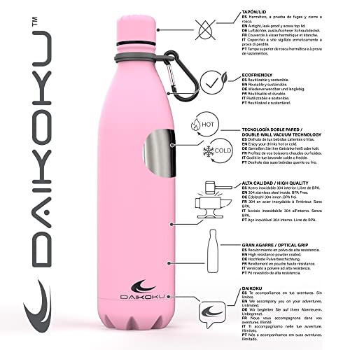 Daikoku - Botella Termica de Acero Inoxidable 750ML | A Prueba de Fugas | Bebidas Calientes por 12 Horas y Frías por 24 | Seguro y Saludable | Ideal para Senderismo, Gimnasio, Oficina | Rosa