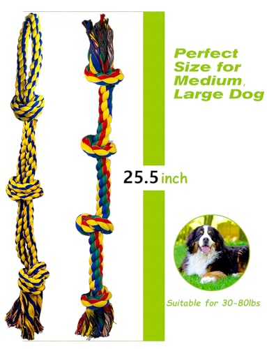 Decyam Juguetes de cuerda para perros para razas grandes y medianas, paquete de 2 juguetes masticables indestructibles XL resistentes, 100% algodón, juguete masticable de cuerda resistente