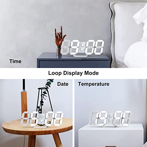 Deeyaple - Reloj de Pared Digital LED 3D pequeño Despertador, Mando a Distancia, 25,2 cm, 12/24 Hora, Temperatura, Fecha, Pantalla, Tiempo, Memoria, función Snooze Nightlight luminosidad, regolabile,