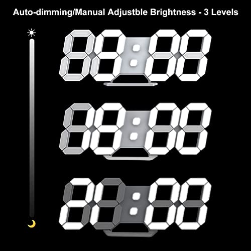 Deeyaple - Reloj de Pared Digital LED 3D pequeño Despertador, Mando a Distancia, 25,2 cm, 12/24 Hora, Temperatura, Fecha, Pantalla, Tiempo, Memoria, función Snooze Nightlight luminosidad, regolabile,