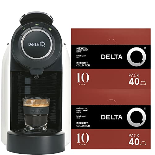 Delta Q - Cafetera de Cápsulas Qool Evolution - Color Blanco - 19 Bares de Presión - Capacidad de 1 L - Incluye 2 Packs de 40 Cápsulas de Café Qalidus de Intensidad 10