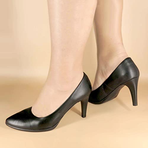 Desireé - Zapatos de salón de Cuero Real para Mujer, Negro 1251 - Tacón de Aguja 9 cm, Forro de Cuero y características de Confort TotalFlex - Hecho en España - Talla eu-37