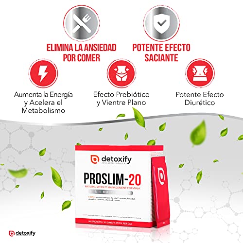 Detoxify ProSlim-20 | Elimina el Hambre Durante 20 Días | Fórmula Avanzada Acción 5 En 1 Para Adelgazar | Quemagrasas Potente | Rápido y Efectivo Mujer y Hombre | Detox