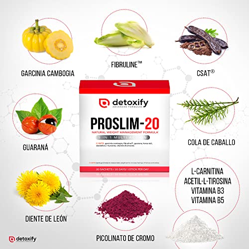 Detoxify ProSlim-20 | Elimina el Hambre Durante 20 Días | Fórmula Avanzada Acción 5 En 1 Para Adelgazar | Quemagrasas Potente | Rápido y Efectivo Mujer y Hombre | Detox