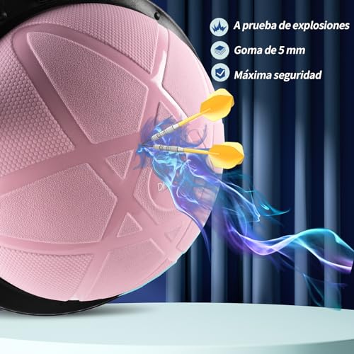 DH FitLife Balance Ball, Yoga Balance Traininer Φ60*22cm bis 200 KG belastbar, media pelota de gimnasia, tabla de equilibrio con bomba y 2 bandas de fitness, color rosa