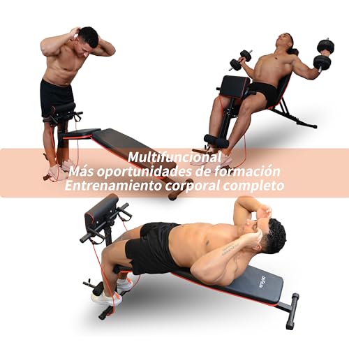 DH FitLife Banco de pesas plegable con banco de curl y extensión de piernas, entrenamiento multifuncional, de musculación y abdominales ajustable en 7 niveles para gimnasio en casa