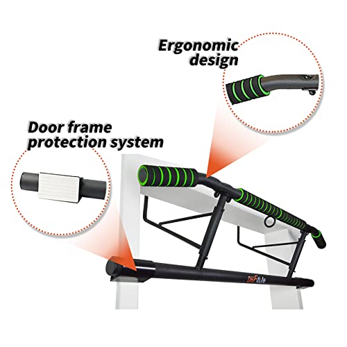 DH FitLife Barra de dominadas para marco de puerta sin tornillos | Pull up bar Doorway | entrenador de espalda para colgar | incluye cinta de entrenamiento | para puerta de 70 – 92 cm