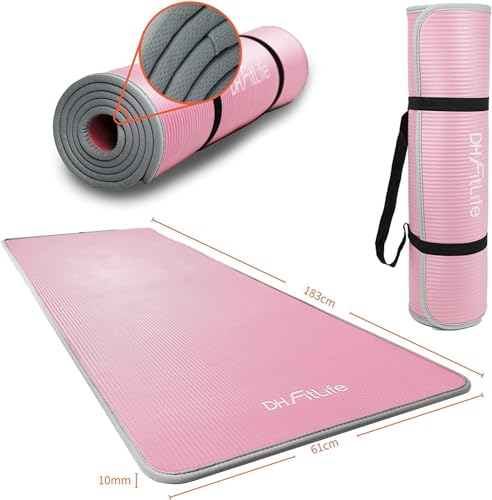 DH FitLife Esterilla de entrenamiento, esterilla deportiva, 183 x 61 x 1 cm, esterilla de gimnasia extra resistente, esterilla de yoga antideslizante y gruesa, alfombrilla de entrenamiento (rosa)