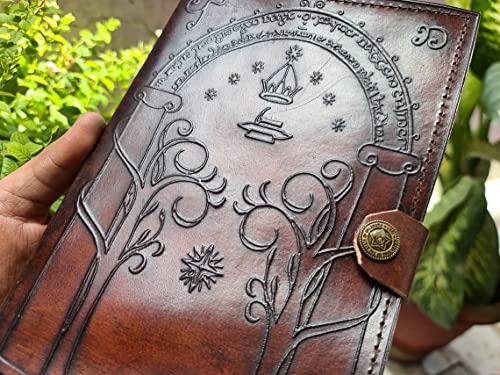 Diario de cuero marrón, puertas de Durin, Tolkien Lord of The Ring en relieve, cuaderno de libro de sombras