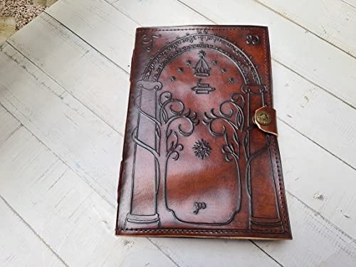 Diario de cuero marrón, puertas de Durin, Tolkien Lord of The Ring en relieve, cuaderno de libro de sombras