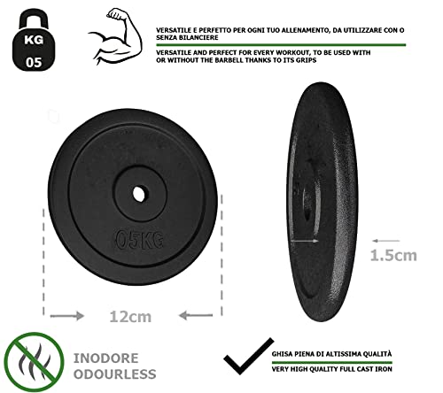 Discos de hierro fundido G5 HT SPORT Ø Agujero 25 mm para gimnasio y gimnasio en casa de 0,5 a 20 kg para mancuernas y pesas (1 x 05 kg)…