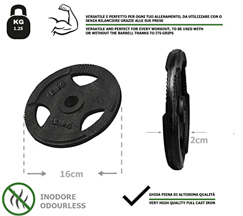 Discos de hierro fundido olímpicos agujero Ø50 mm para gimnasio y gimnasio en casa de 1,25 a 25 kg para mancuernas y balanceros (1 x 1,25 kg)