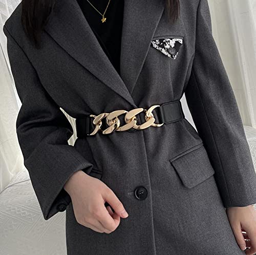 Diyafas Mujeres Cinturón Elástico con Cadena de Metal para Vestido Abrigo Señoras Cinturones Elásticos
