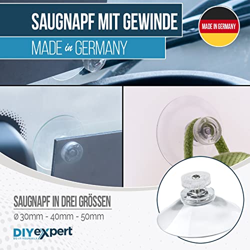 DIYexpert® 4 x Ventosas diámetro 30 mm con rosca M4 x 10 mm incluye tuercas moleteadas transparentes, fabricadas en Alemania