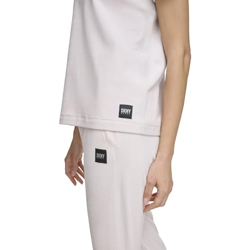DKNY SPORT Camiseta Platinum Velour Crew, Blanco, S para Mujer
