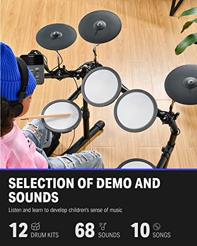 Donner DED-70 E Drum Kids Beginner con almohadilla de malla Kit de batería portátil Cargador portátil Drum Throne Sticks Auriculares Regalo de cumpleaños de Navidad para niños