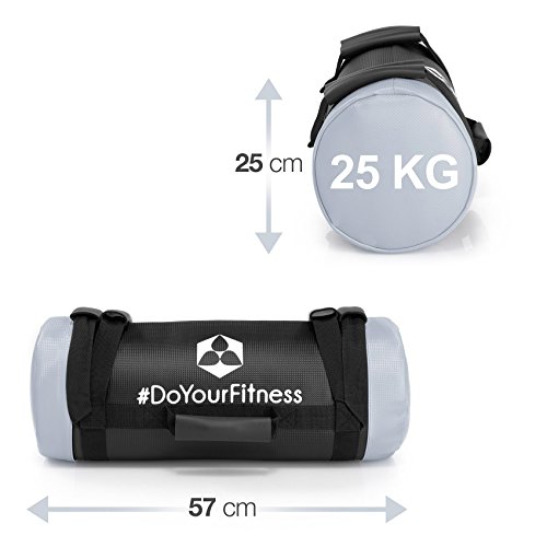 #DoYourFitness x World Fitness Power Bag Carolous 25 kg - Saco de Arena para Entrenamiento de Fuerza y Resistencia - Sandsack Cubierta de Nylon con Costuras Reforzadas - Gris