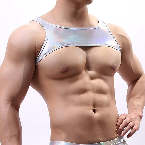 Drelaar Camiseta sin mangas metálica para hombre, chaleco con arnés muscular, plata, M
