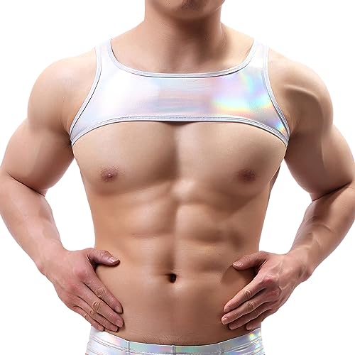 Drelaar Camiseta sin mangas metálica para hombre, chaleco con arnés muscular, plata, M