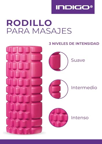 DRUNA Rodillo Rulo de Espuma Redondo para Masajes Musculares Pilates Yoga PVC Foam Roller Fitness INDIGO 33*14 cm. Azul