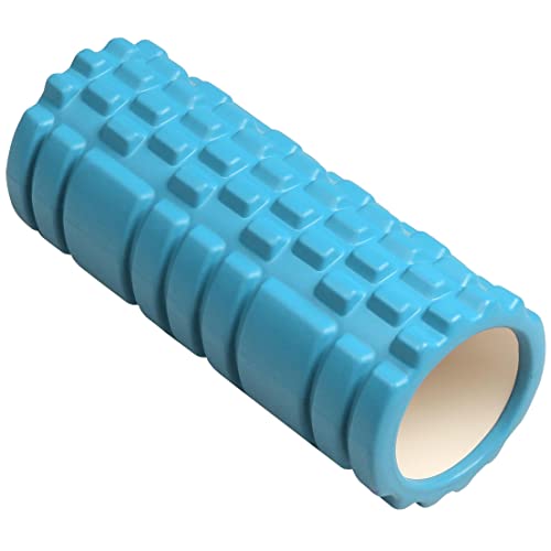 DRUNA Rodillo Rulo de Espuma Redondo para Masajes Musculares Pilates Yoga PVC Foam Roller Fitness INDIGO 33*14 cm. Azul Claro