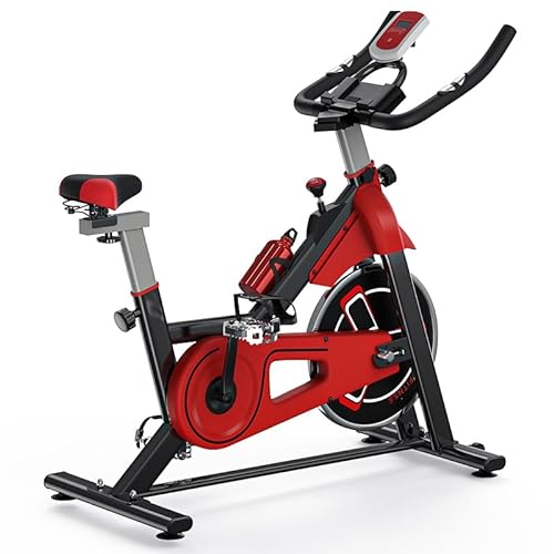 Dskeuzeew Bicicleta Estática, Bicicleta Spinning Indoor Ejercicio Gym Casa Fitness Bikes, Resistencia Ajustable con Pantalla LCD y Monitor de Frecuencia Cardíaca, Rojo