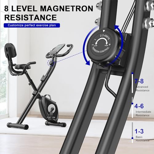 Dskeuzeew Bicicleta estática, vertical y plegable con resistencia magnética/monitor LCD/sensores de pulso, ejercicio de fitness para gimnasio en casa