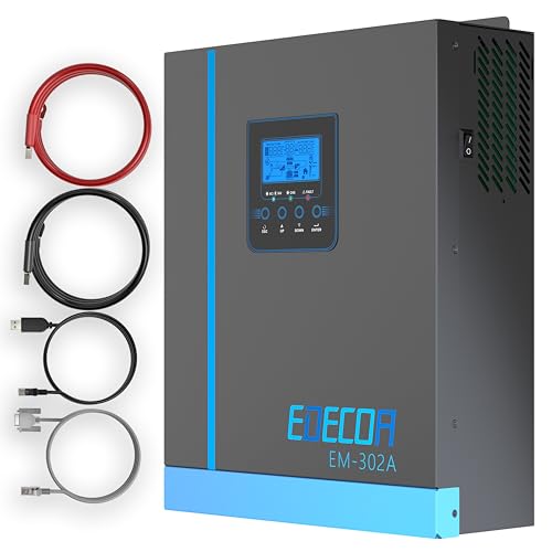 EDECOA Inversor Hibrido 24v 3000w 220v 230v 3.2KVA/3000W Cargador Solar MPPT 80A Pure Sine (Off-Grid) con Cargador de Bateria, prioridad de Red, Regulador de Carga Solar