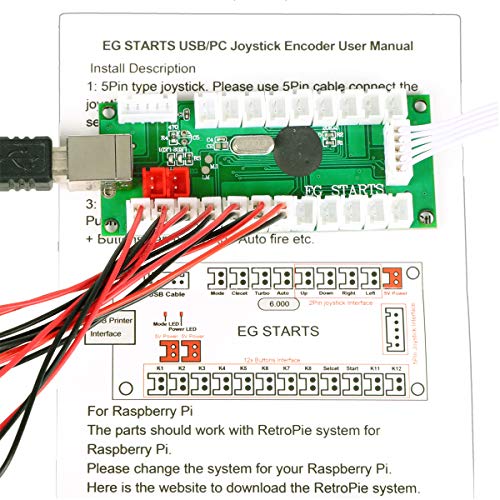 EG STARTS 2 jugadores Arcade Game Kit Piezas USB Pc Joystick para Mame Game DIY USB Encoder + 2x 8 Way stick + 20 Botones pulsadores Rojo + Negro Kits Soporte Windows System & Raspberry pi