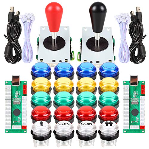 EG STARTS 2 Piezas de Arcade LED para Jugadores DIY Codificador USB 2X Elipse Óvalo Joystick de Estilo 20x Botones de Arcade LED para PC Sistema de Windows Raspberry Pi MAME (Mixed Color Kit)